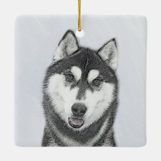 Siberische Husky (zwart en wit) schilderende hond  Keramisch Ornament (Achterkant)