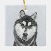 Siberische Husky (zwart en wit) schilderende hond  Keramisch Ornament (Voorkant)