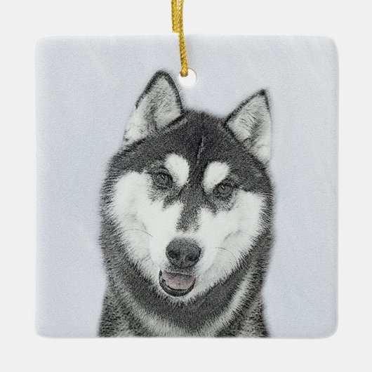 Siberische Husky (zwart en wit) schilderende hond  Keramisch Ornament (Voorkant)