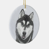 Siberische Husky (zwart en wit) schilderende hond  Keramisch Ornament (Rechts)