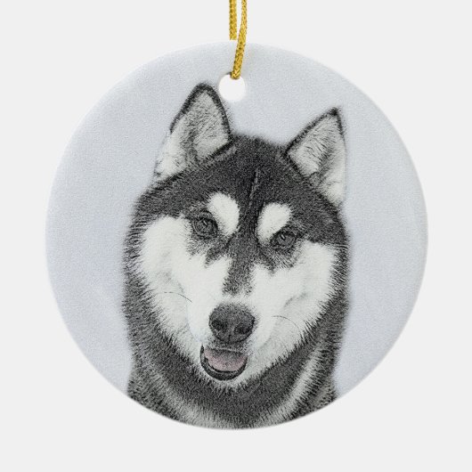Siberische Husky (zwart en wit) schilderende hond  Keramisch Ornament (Voorkant)