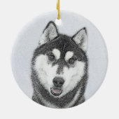 Siberische Husky (zwart en wit) schilderende hond  Keramisch Ornament (Achterkant)