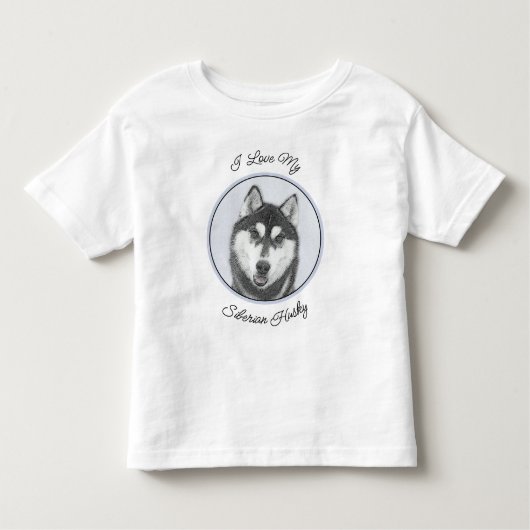 Siberische Husky (zwart en wit) schilderende hond  Kinder Shirts (Voorkant)