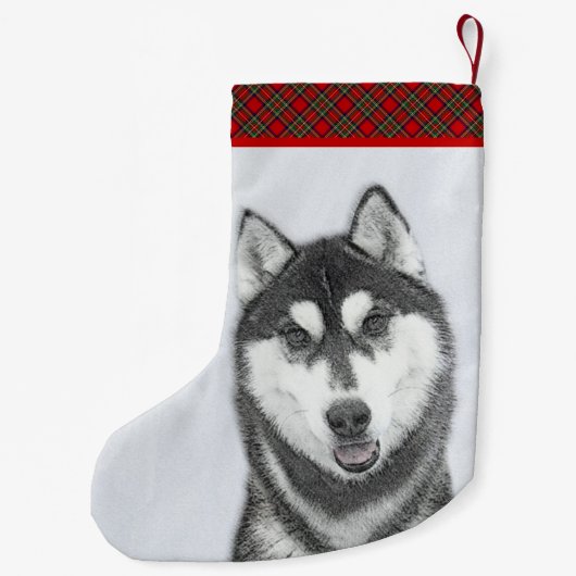 Siberische Husky (zwart en wit) schilderende hond  Kleine Kerstsok (Achterkant)
