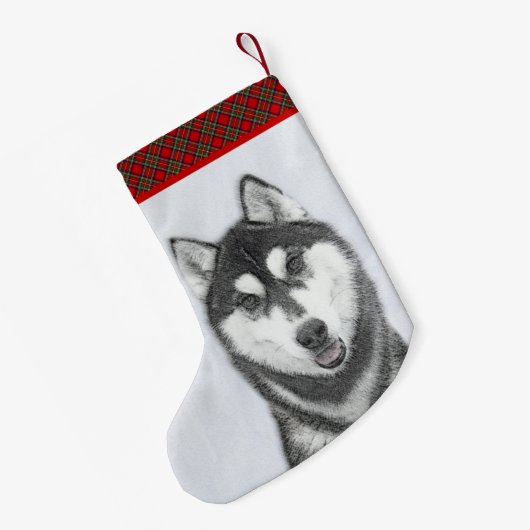 Siberische Husky (zwart en wit) schilderende hond  Kleine Kerstsok (Achterkant (Hangend))