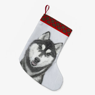 Siberische Husky (zwart en wit) schilderende hond  Kleine Kerstsok