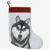 Siberische Husky (zwart en wit) schilderende hond  Kleine Kerstsok (Voorkant)