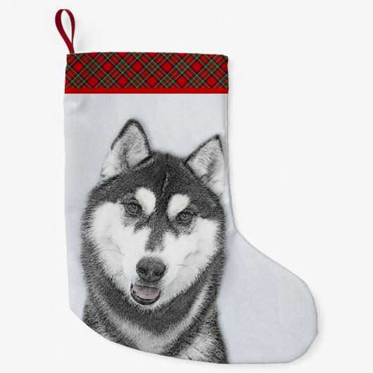 Siberische Husky (zwart en wit) schilderende hond  Kleine Kerstsok (Voorkant)