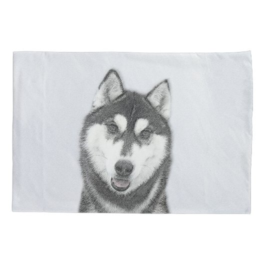 Siberische Husky (zwart en wit) schilderende hond Kussensloop (Achterkant)
