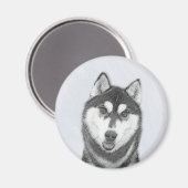 Siberische Husky (zwart en wit) schilderende hond  Magneet (Voorkant / Achterkant)
