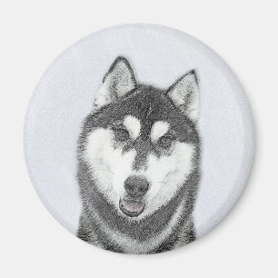 Siberische Husky (zwart en wit) schilderende hond  Magneet