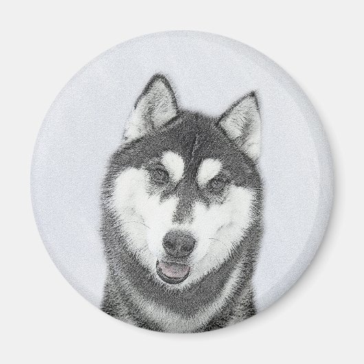 Siberische Husky (zwart en wit) schilderende hond  Magneet (Voorkant)