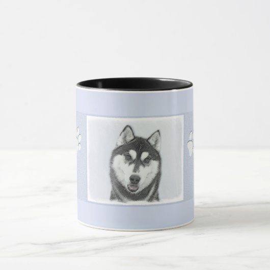 Siberische Husky (zwart en wit) schilderende hond  Mok (Midden)
