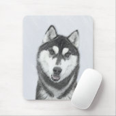 Siberische Husky (zwart en wit) schilderende hond  Muismat (Met muis)