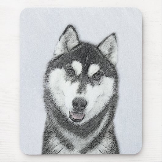 Siberische Husky (zwart en wit) schilderende hond  Muismat (Voorkant)