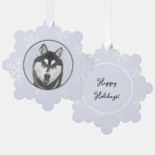 Siberische Husky (zwart en wit) schilderende hond Ornament Kaart