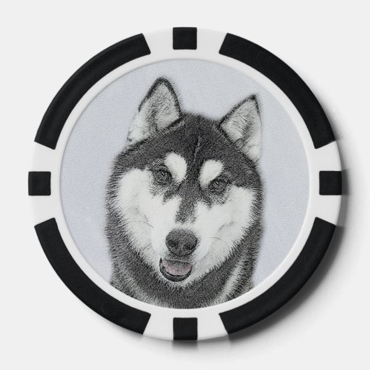 Siberische Husky (zwart en wit) schilderende hond Poker Chips (Voorkant)