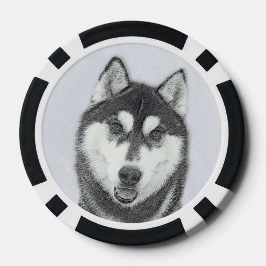 Siberische Husky (zwart en wit) schilderende hond  Poker Chips (Achterkant)
