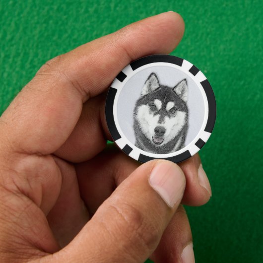 Siberische Husky (zwart en wit) schilderende hond Poker Chips (Hand)