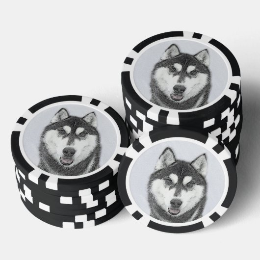 Siberische Husky (zwart en wit) schilderende hond  Poker Chips (Opstapeling)