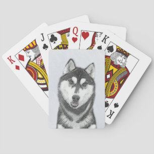 Siberische Husky (zwart en wit) schilderende hond Pokerkaarten