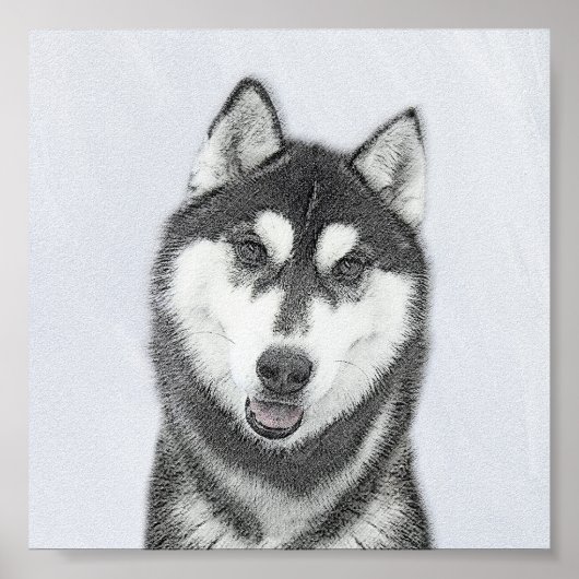 Siberische Husky (zwart en wit) schilderende hond  Poster (Voorkant)