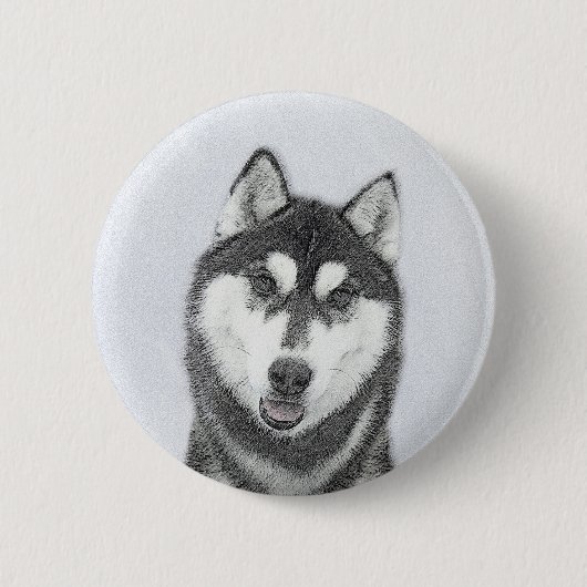 Siberische Husky (zwart en wit) schilderende hond  Ronde Button 5,7 Cm (Voorkant)