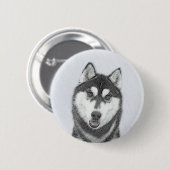 Siberische Husky (zwart en wit) schilderende hond  Ronde Button 5,7 Cm (Voorkant /achterkant)