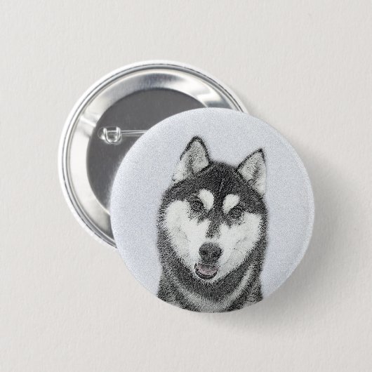 Siberische Husky (zwart en wit) schilderende hond  Ronde Button 5,7 Cm (Voorkant /achterkant)