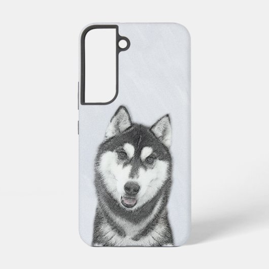 Siberische Husky (zwart en wit) schilderende hond  Samsung Galaxy Hoesje (Achterkant)