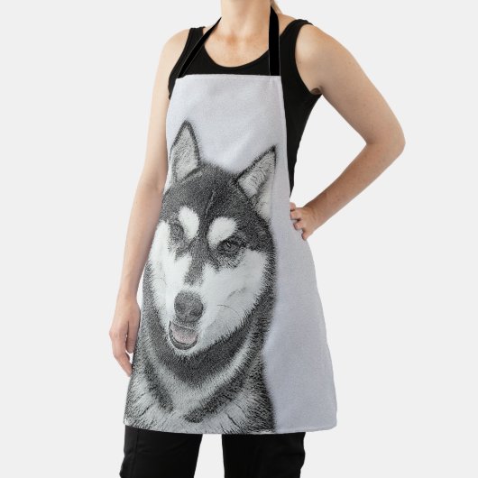 Siberische Husky (zwart en wit) schilderende hond  Schort (Insitu)