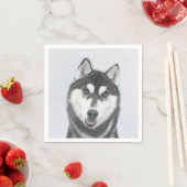 Siberische Husky (zwart en wit) schilderende hond  Servet (Insitu)