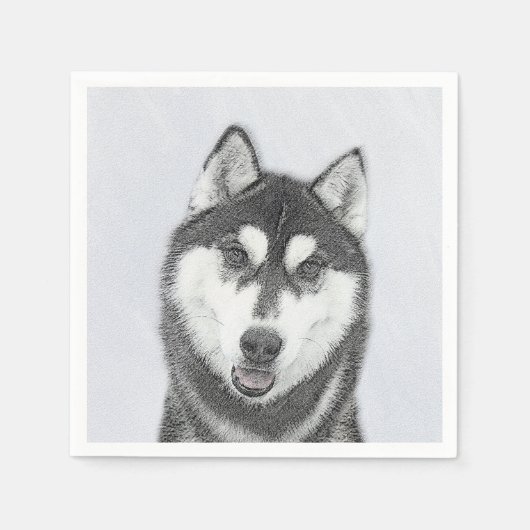 Siberische Husky (zwart en wit) schilderende hond  Servet (Voorkant)