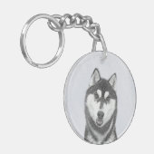 Siberische Husky (zwart en wit) schilderende hond Sleutelhanger (Voorkant Links)