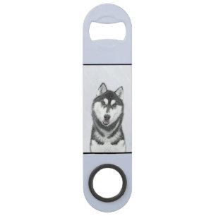 Siberische Husky (zwart en wit) schilderende hond  Speed Flessenopener