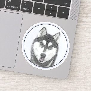 Siberische Husky (zwart en wit) schilderende hond  Sticker