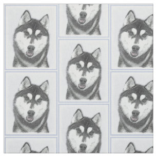 Siberische Husky (zwart en wit) schilderende hond  Stof