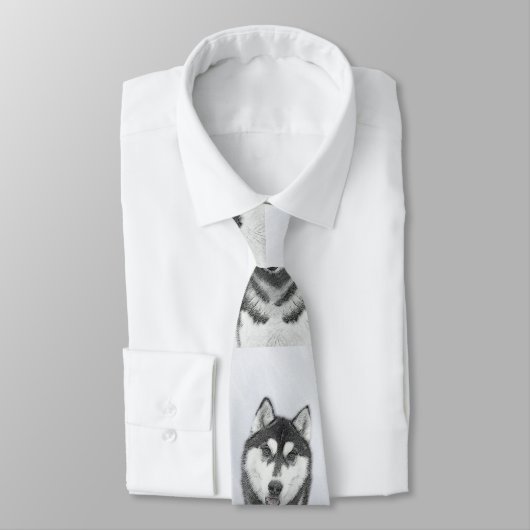 Siberische Husky (zwart en wit) schilderende hond  Stropdas (Gebonden)