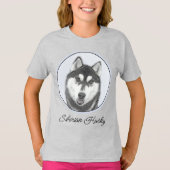 Siberische Husky (zwart en wit) schilderende hond  T-shirt (Voorkant)