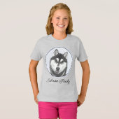 Siberische Husky (zwart en wit) schilderende hond  T-shirt (Voorkant volledig)