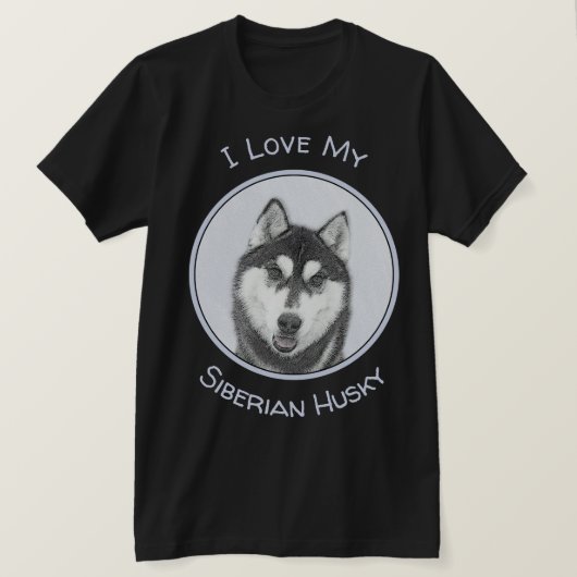 Siberische Husky (zwart en wit) schilderende hond  T-shirt (Design voorkant)
