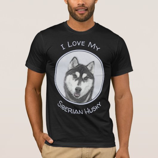 Siberische Husky (zwart en wit) schilderende hond  T-shirt (Voorkant)
