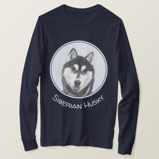 Siberische Husky (zwart en wit) schilderende hond T-shirt (Design voorkant)