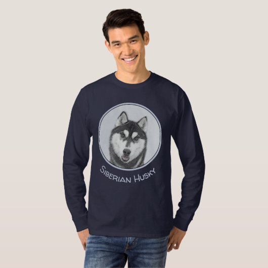 Siberische Husky (zwart en wit) schilderende hond  T-shirt (Voorkant volledig)