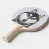 Siberische Husky (zwart en wit) schilderende hond  Tafeltennisbatje (Voorkant Gekanteld)