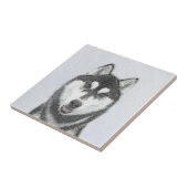 Siberische Husky (zwart en wit) schilderende hond  Tegeltje (Zijkant)