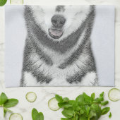 Siberische Husky (zwart en wit) schilderende hond  Theedoek (Gevouwen)