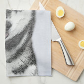 Siberische Husky (zwart en wit) schilderende hond  Theedoek (Quarter Fold)