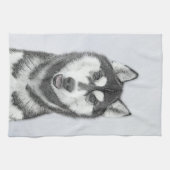 Siberische Husky (zwart en wit) schilderende hond  Theedoek (Horizontaal)