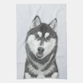 Siberische Husky (zwart en wit) schilderende hond Theedoek (Verticaal)
